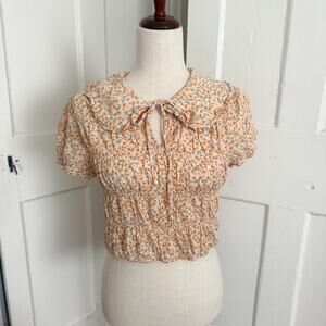 Elodie White & Yellow Floral Peter Pan Collar Top
